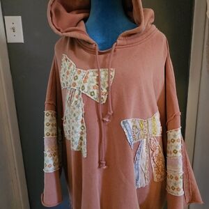 Boho Patchwork Hooded Tunic - Rust Pink